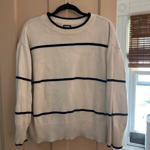 Lands' End EUC Drifter Cream and Navy Striped Sweater